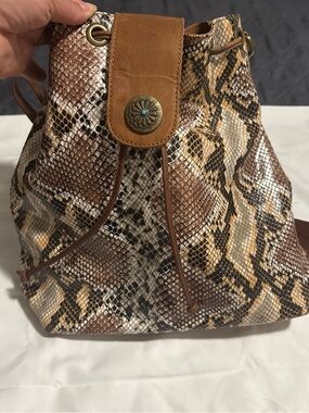 Shyanne Brown Snake-Print Drawstring Crossbody Bag